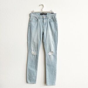 NEW Express Women's Mid-Rise Legging Skinny Jeans Ripped Knee Light Wash 4 NWT